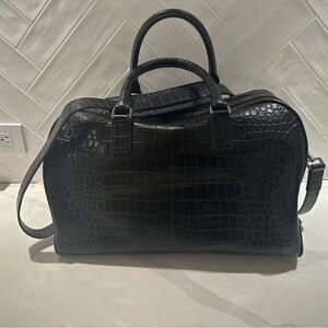 Elegant Black Crocodile-Embossed Men's Bag
